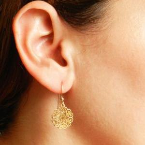 Gold Earrings - 14k Goldfilled Filigree Earrings -..