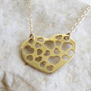 Gold Necklace - Gold Heart Necklace, Simple Gold..