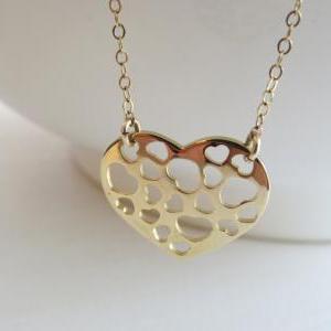 Gold Necklace - Gold Heart Necklace, Simple Gold..