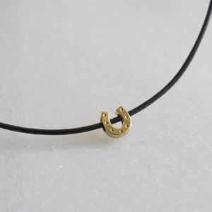 Gold Necklace - Black Cord Necklace, Tiny..