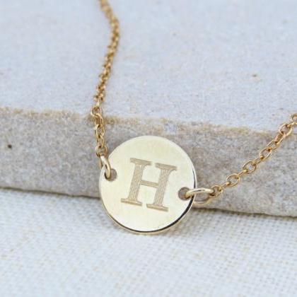 Initial Necklace, Gold Disc Necklace, Personalized..