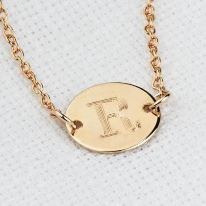 Initial Necklace, Gold Disc Necklace, Personalized..