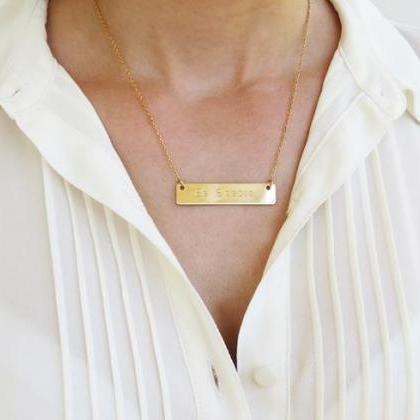 Gold Bar Necklace, Gold Name Necklace,..