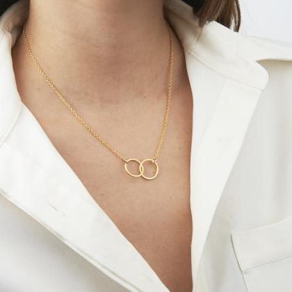 Friend Necklace, Double Circle Necklace, Gold..