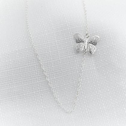 Silver Necklace - Butterfly Necklace, Sideway..