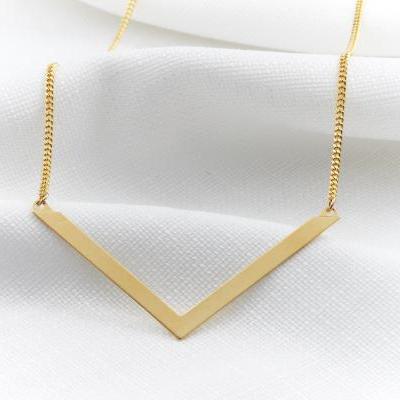 Gold Long Necklace - Gold Geometric Necklace, Chevron Necklace, Brass Gold Chevron Necklace, Delicate necklace, Gold jewelry gift
