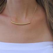Gold necklace - Bar necklace, Gold curve necklace