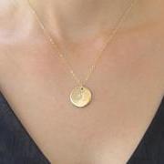 Initial Necklace, Gold Necklace, Letter Necklace, Gold disc necklace, Bridesmaid Gift, Initial charm, Gold Jewelry, Personalized Necklace