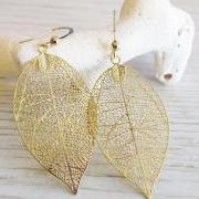 Gold Earrings, Gold leaf earrings, Big leaf earrings, Filigree leaf, Delicate leaf earrings, Fashion jewelry, Simple gold earrings