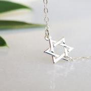 Silver Necklace - Silver Star Of David Necklace - Magen David necklace - Dainty silver necklace, Delicate sideways necklace, Jewish jewelry