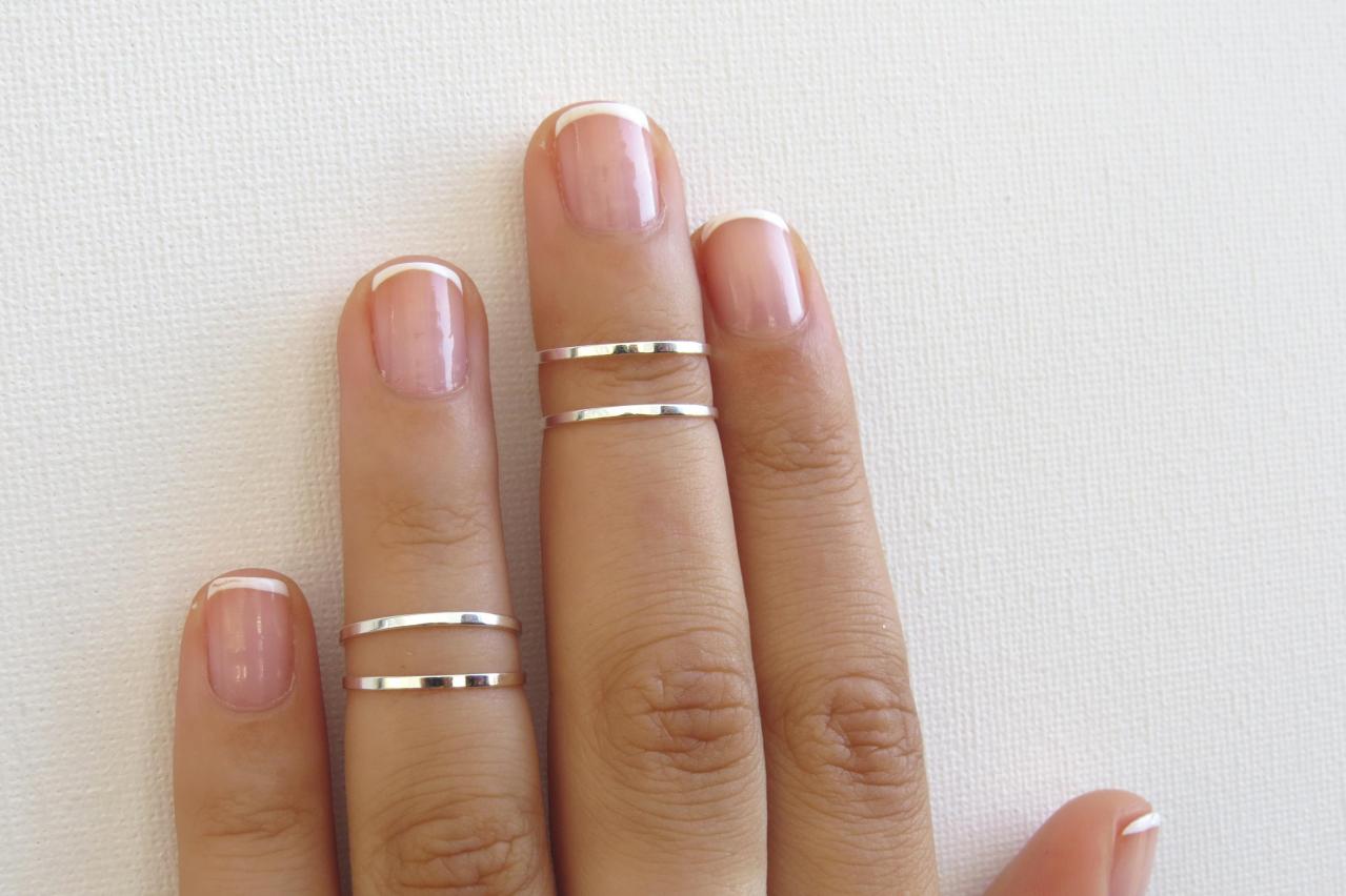 Silver Knuckle Rings - Silver Stacking Rings, Thin Silver Shiny Bands, Set Of 4 Stack Midi Rings, Wire Ring, Silver Accessories