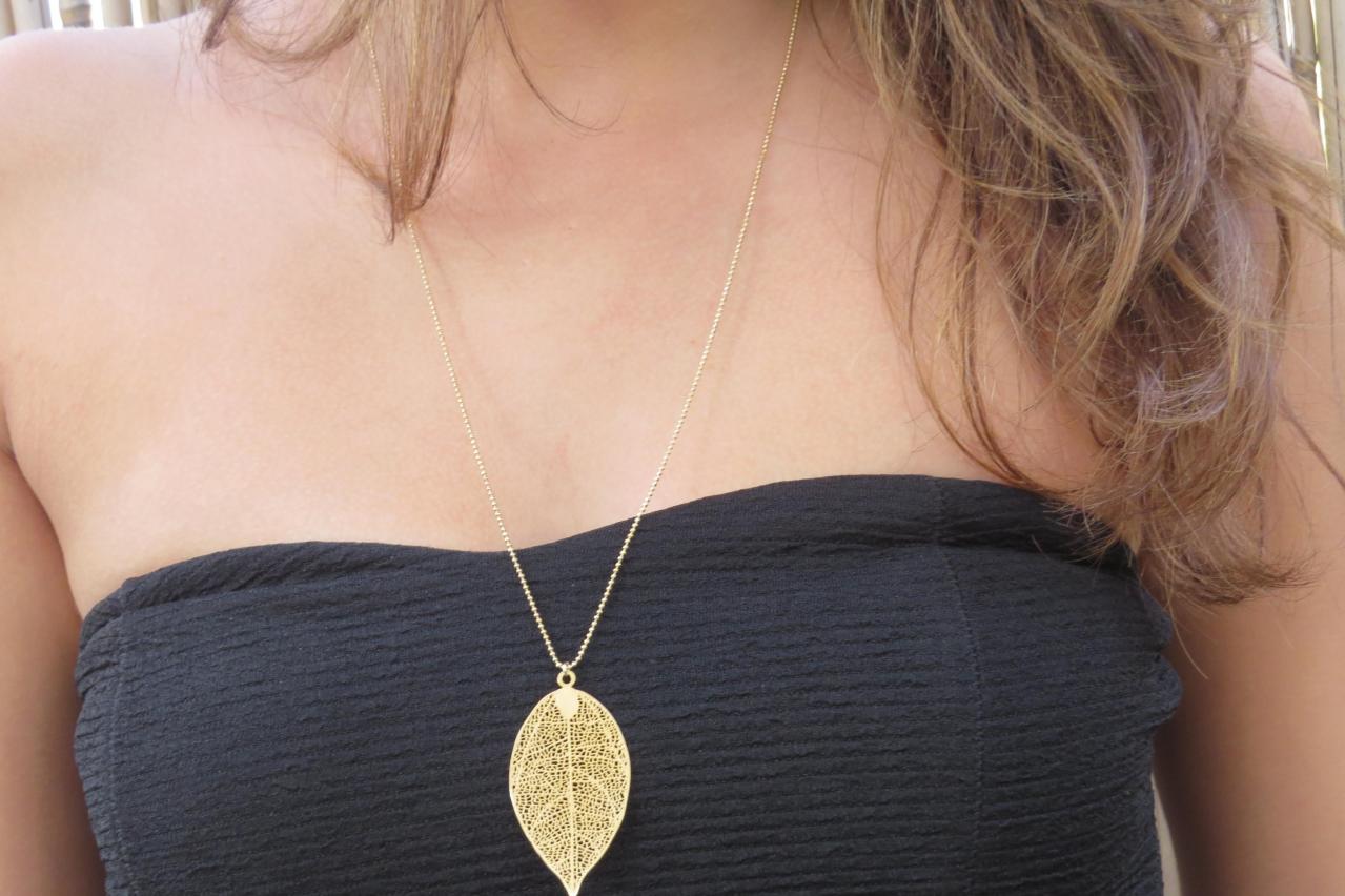 Gold Long Necklace - Gold Leaf Necklace, Filigree Leaf, Leaf Pendant, Thin Gold Leaf, Delicate Necklace, Gold Jewelry Gift