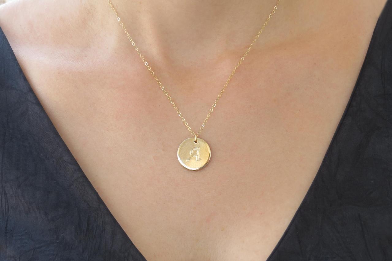 Initial Necklace, Gold Necklace, Letter Necklace, Gold Disc Necklace, Bridesmaid Gift, Initial Charm, Gold Jewelry, Personalized Necklace