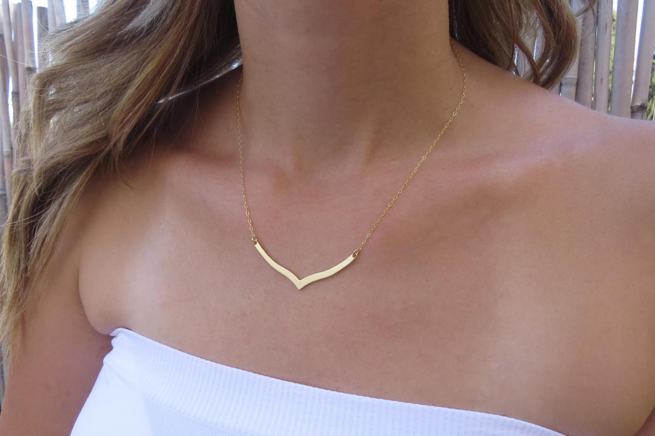Gold Necklace, Gold Chevron Necklace, Geometric Necklace, Simple Gold Necklace, Fashion Gold Jewelry, Unique Necklace, Gift For Her
