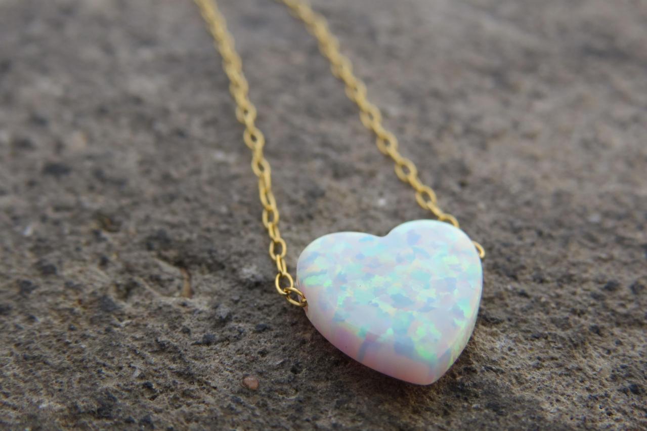 Heart Necklace, Gold Opal Necklace, Heart Jewelry, Bridesmaid Necklace, Birthday Gold Necklace, Opal Jewelry, Mothers Necklace, Gift For Her