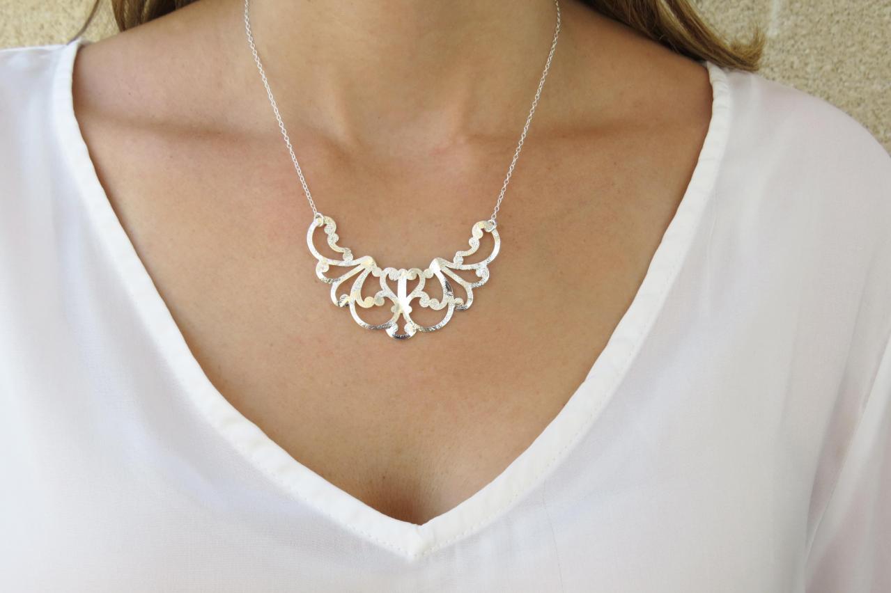 Silver Necklace, Statement Necklace, Chandelier Necklace, Large Necklace, Fashion Silver Jewelry, Unique Necklace, Gift For Her