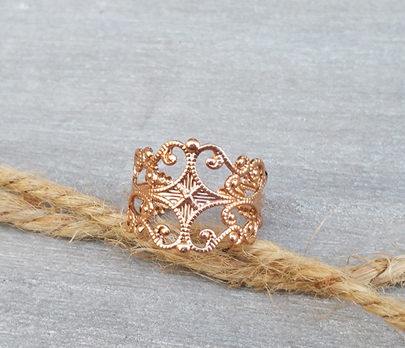 Gold ring - Rose gold filigree ring, Adjustable ring, Statement ring, Gold rose band ring, Bridesmaid gift, Floral ring, Rose gold jewelry