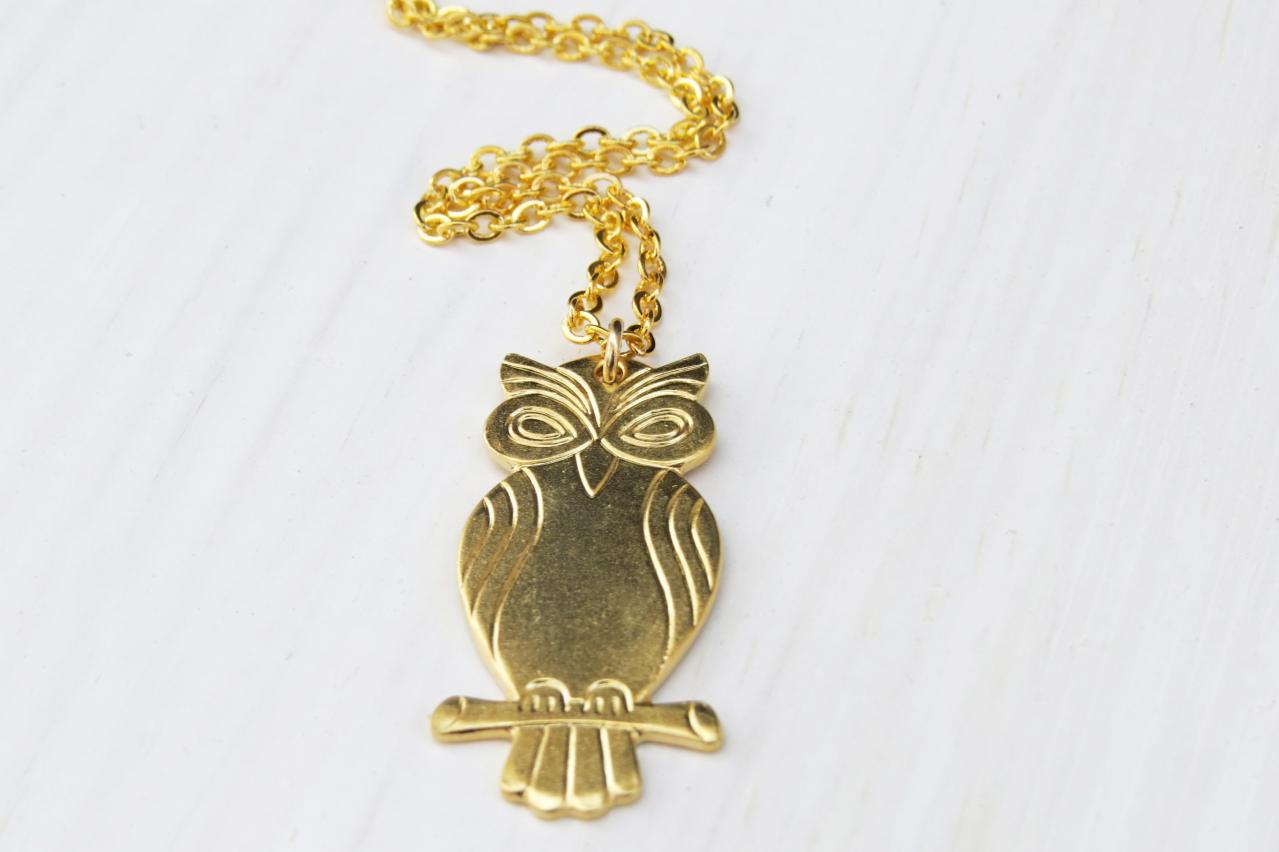 Long Necklace, Gold Owl Necklace, Modern Necklace, Fashion Jewelry