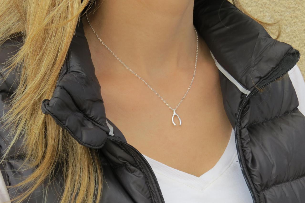 Silver Necklace, Wishbone Necklace, Lucky Pendant, Silver Wishbone Necklace, Bridesmaids Gift, Delicate Silver Necklace, Silver Jewelry