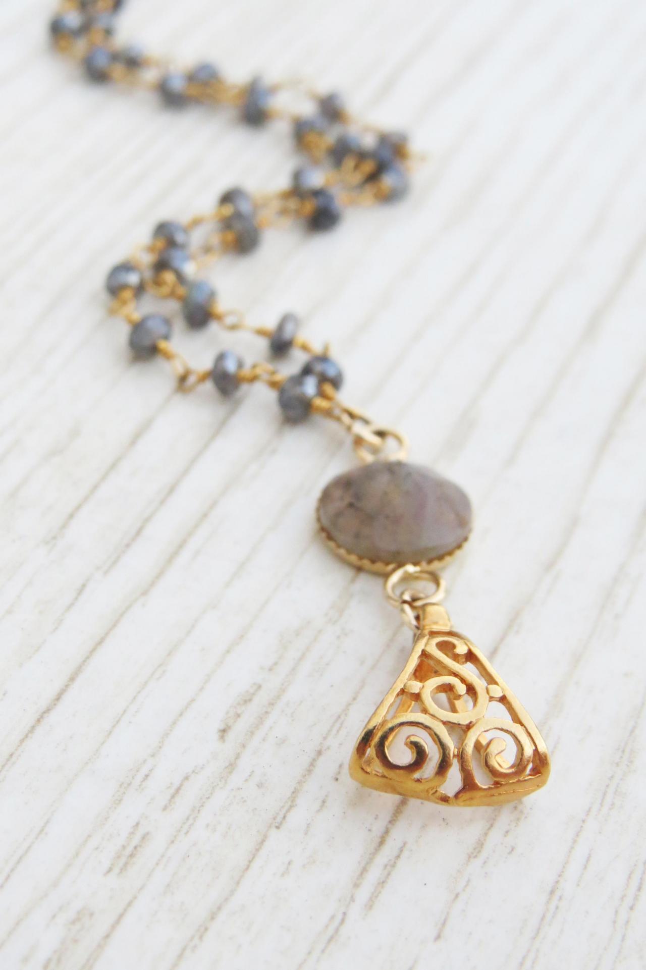 Gold Long Necklace, Labradorite Necklace, Gemstone Necklace, Layer Necklace, Bridesmaid Gift, Delicate Gold Necklace