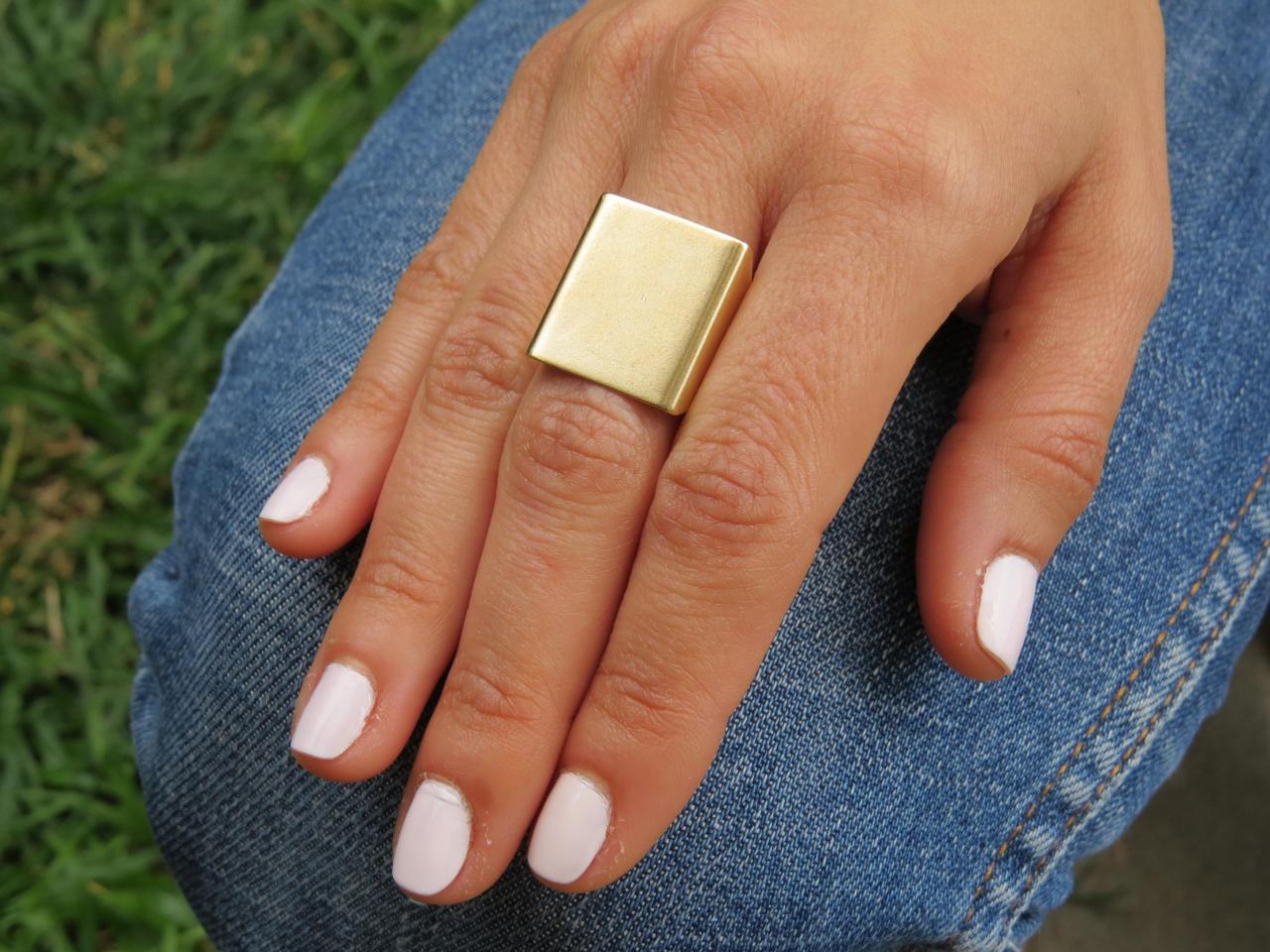 Gold Ring - Wide band ring, Adjustable ring, Simple big gold ring, Statement gold ring, Gold accessories, Square gold ring, Gold jewelry