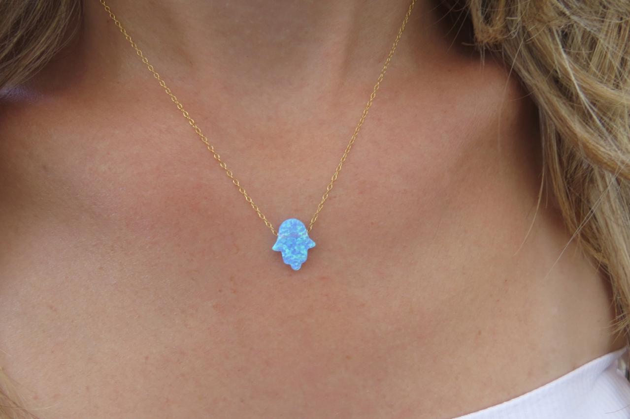 Hand necklace, Gold necklace, Opal hamsa necklace, Hand pendant, Bridesmaid necklace, Charm necklace, Jewelry gift, Opal jewelry