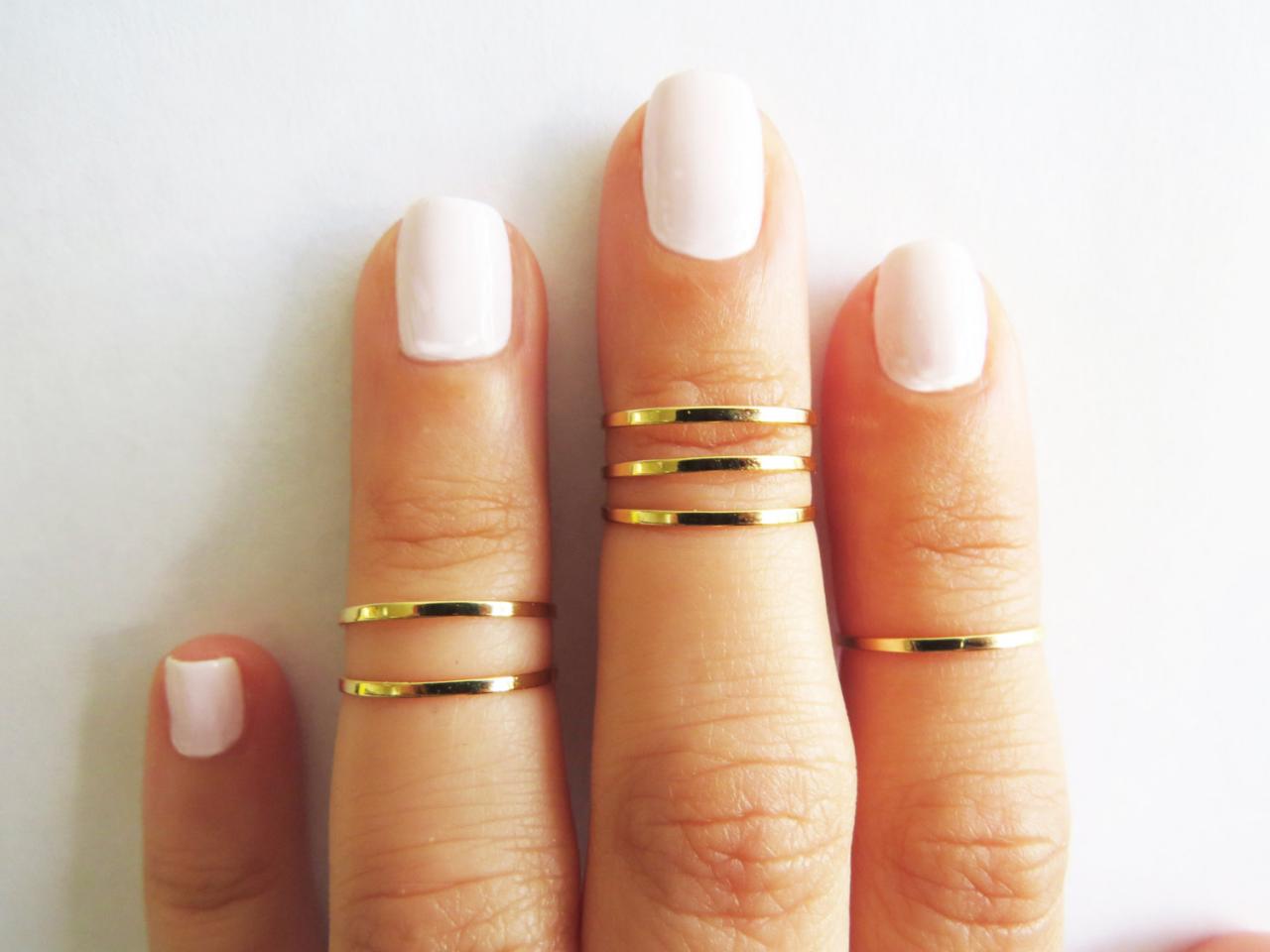 Thin Gold Ring - Stacking Rings, Knuckle Ring, Gold Shiny Bands, Set Of 6 Stack Midi Rings, Gold Jewelry, Wire Ring, Gold Accessories