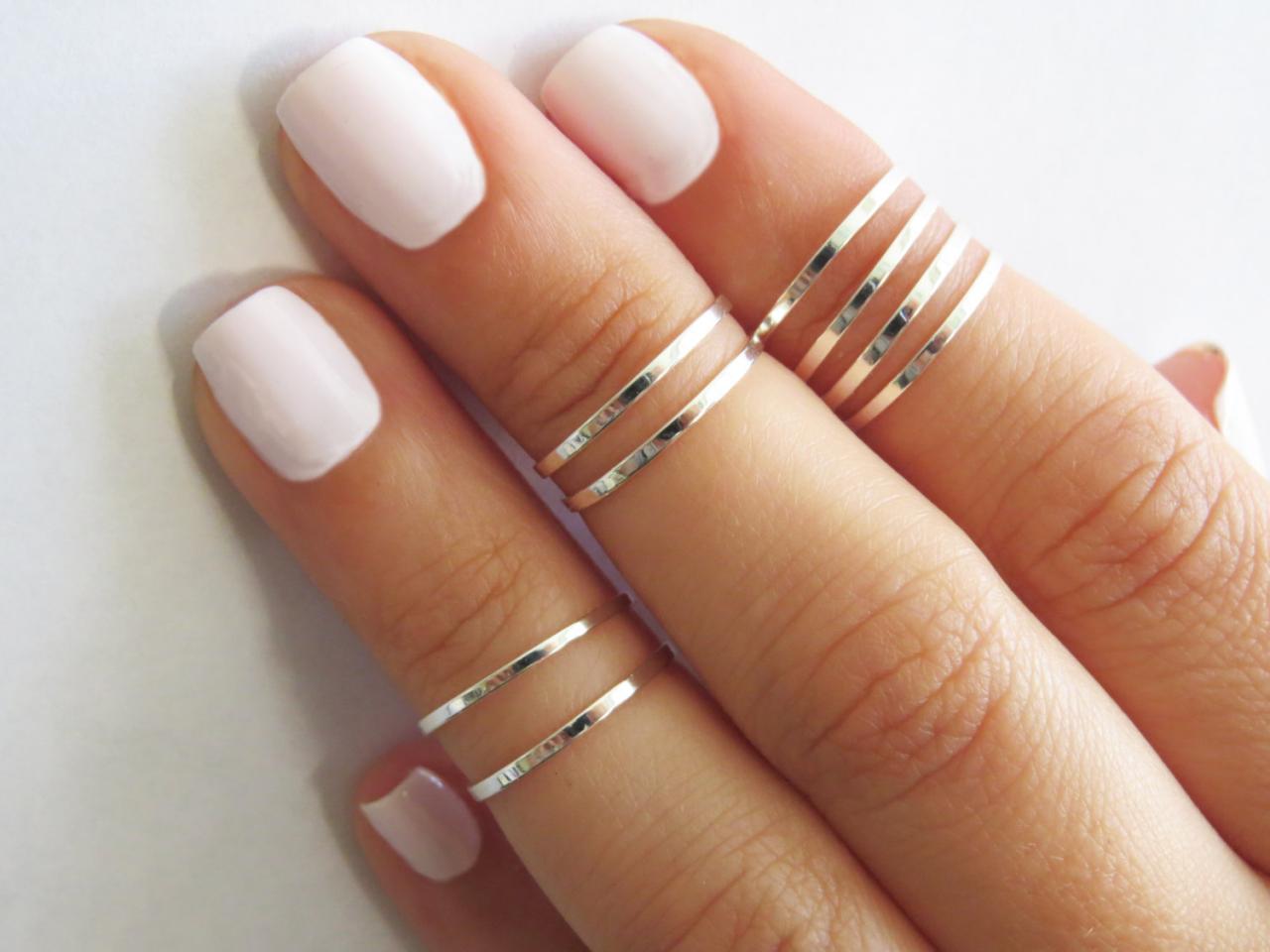 8 Above The Knuckle Rings Silver Stacking Ring Knuckle Ring Thin Silver Shiny Bands Midi Rings on Luulla
