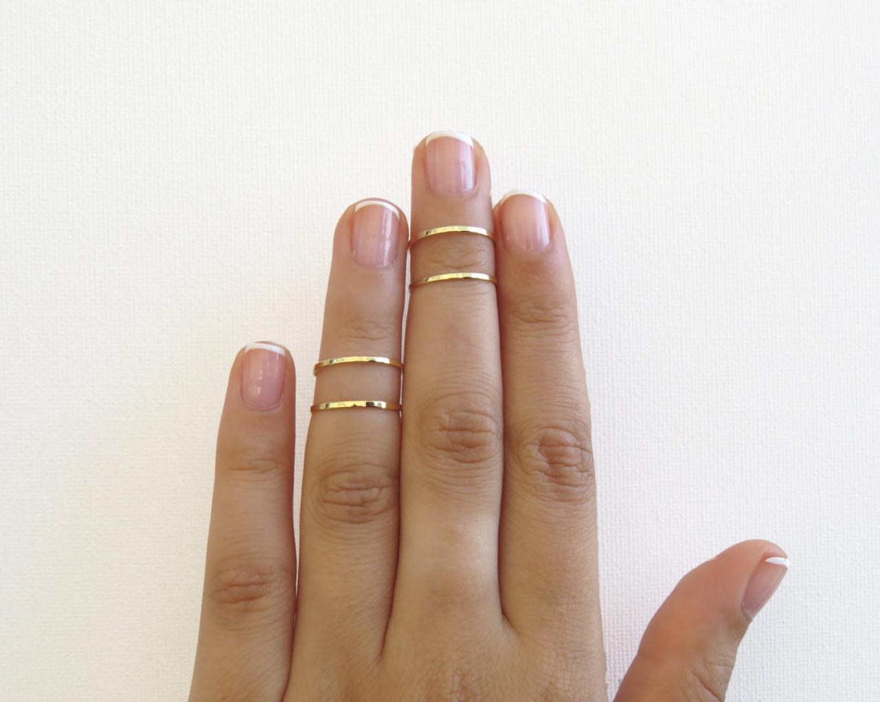 Gold Ring - Stacking rings, Knuckle Ring, Thin gold shiny bands, Set of 4 stack midi rings, Gold jewelry, Wire ring, Gold accessories
