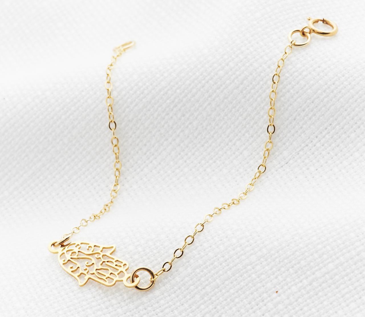 Hamsa Bracelet, Gold Bracelet, Gold Hand Bracelet, Gold Hamsa, Hamsa Jewelry, Delicate Bracelet, Luck Jewelry, Anklet , Gold Filled