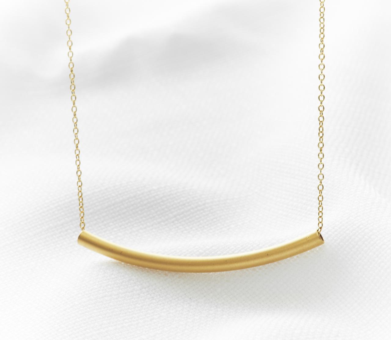 Gold bar necklace, Curve necklace, Gold tube necklace, Delicate gold jewelry, Modern necklace, Jewelry gift, Simple gold necklace