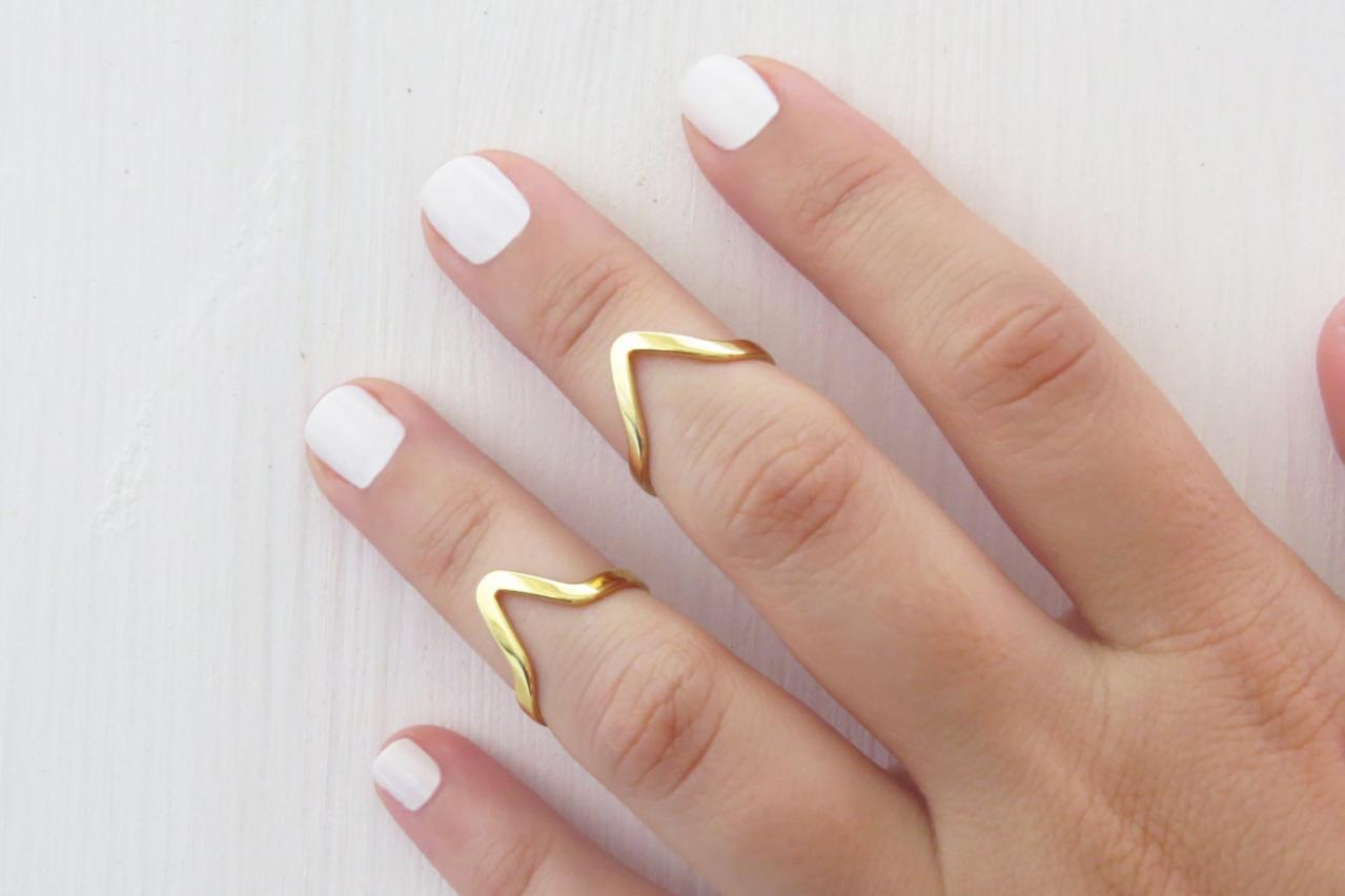 Simple Gold Stacking Rings - Thin Knuckle Ring, Chevron Ring, Adjustable Rings, Gold Shiny Ring, Set Of 2 Stack Midi Rings, Gold Jewelry