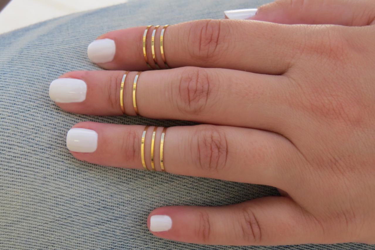 8 Above The Knuckle Rings - Gold Ring, Stacking Rings, Knuckle Ring, Thin Gold Shiny Bands, Set Of 8 Stack Midi Rings, Gold Accessories