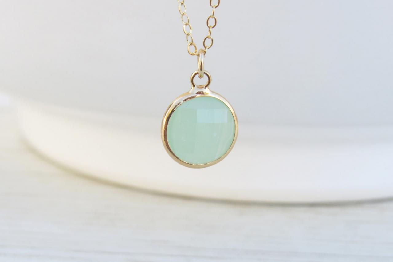 Gold Necklace, Stone Necklace, Bridesmaid Necklace, Mint Gemstone Necklace, Birthstone Necklace, Delicate Gold Necklace, Gift For Her