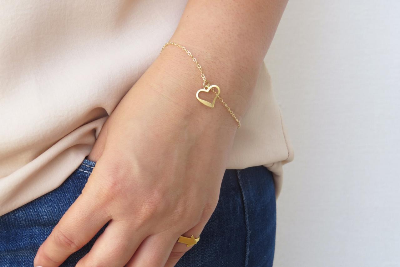 Gold Bracelet - Gold Heart Bracelet, Tiny Gold Bracelet, Simple Gold Jewelry, Dainty Gold Bracelet, Gold Heart, Bridesmaid Gift