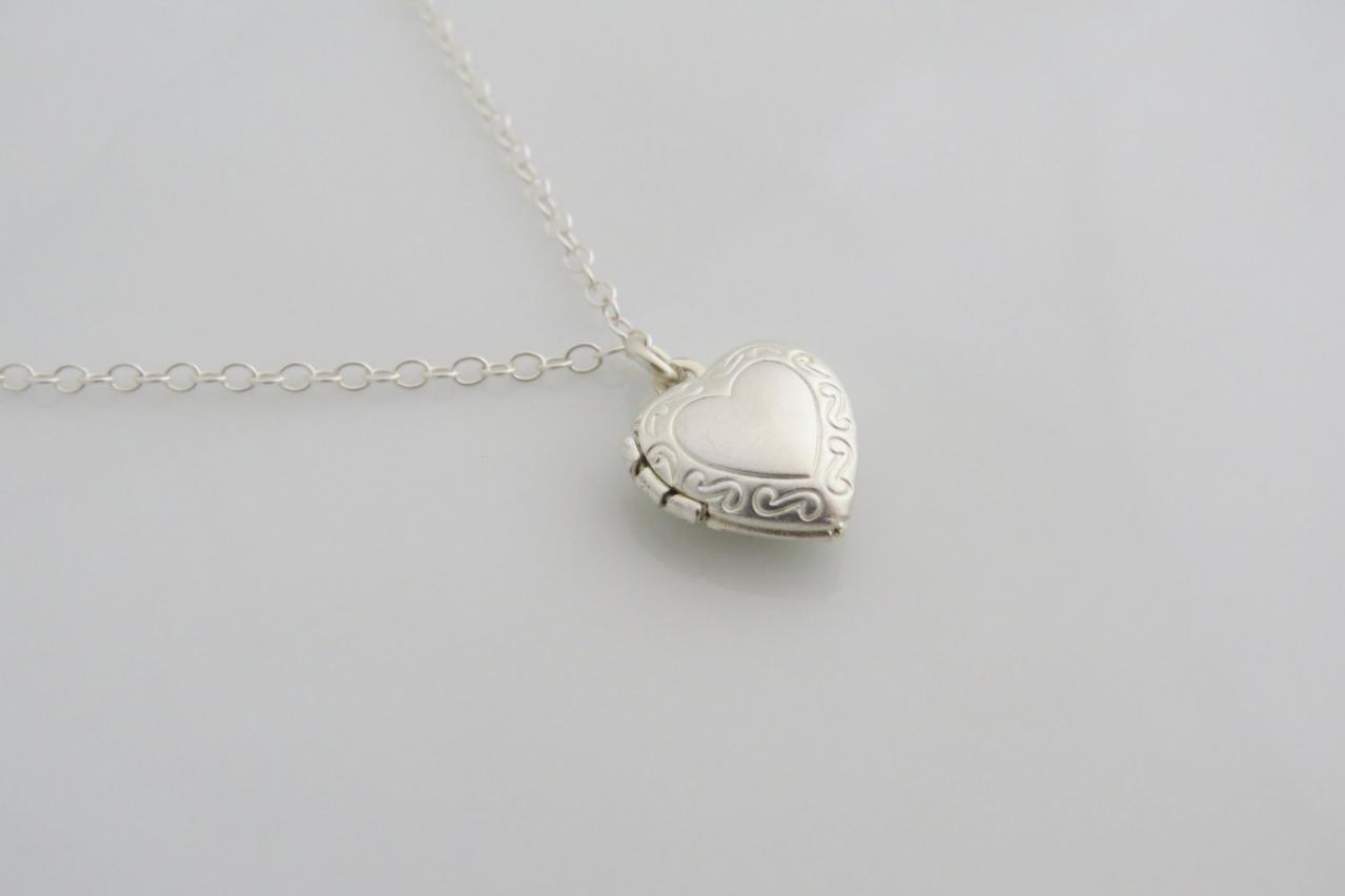 Silver Necklace - Heart Necklace, Tiny Heart Locket Necklace, Simple Heart Necklace, Little Silver Heart Locket