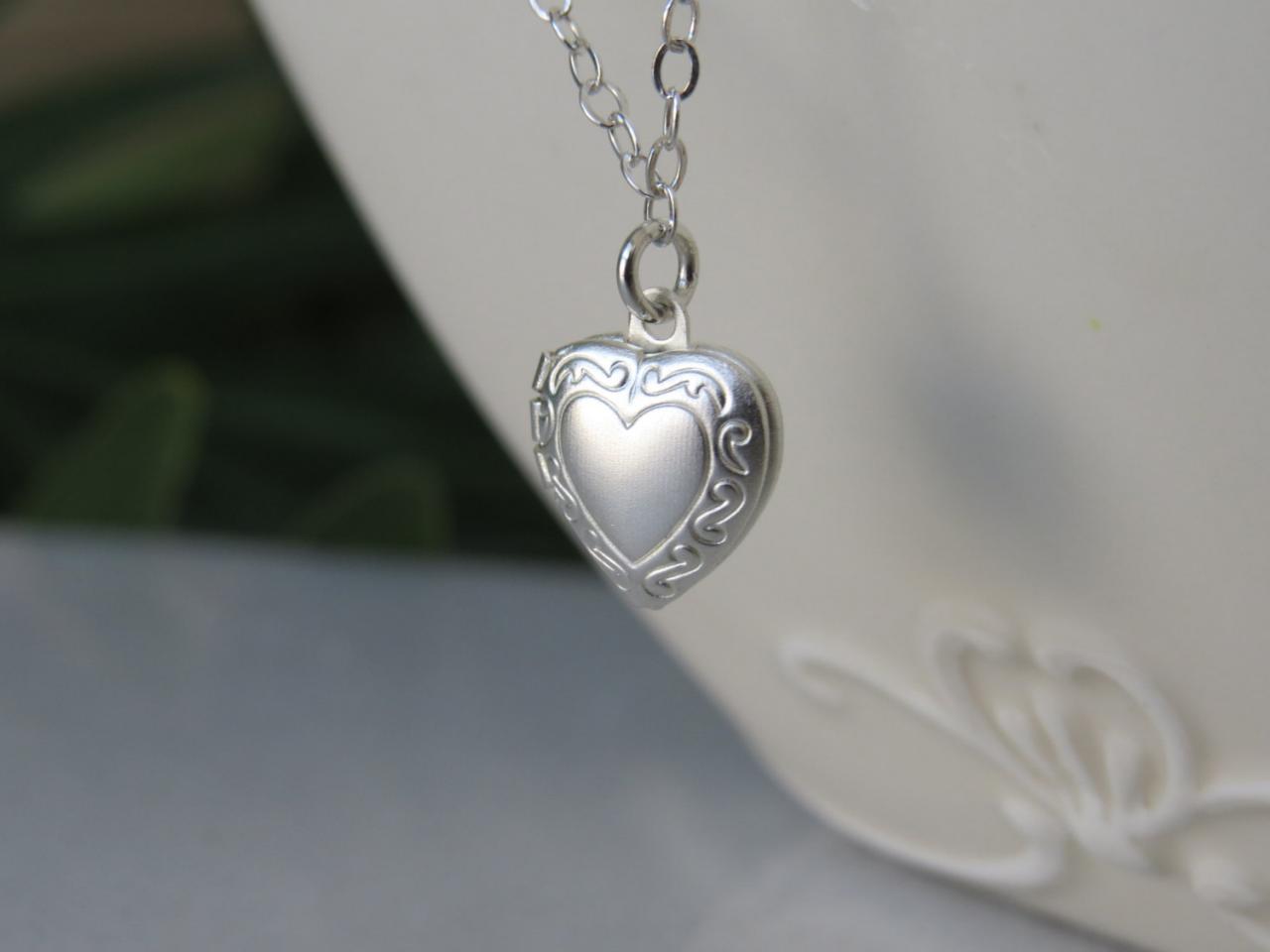 Silver Necklace Heart Necklace, Tiny Heart Locket Necklace, Simple