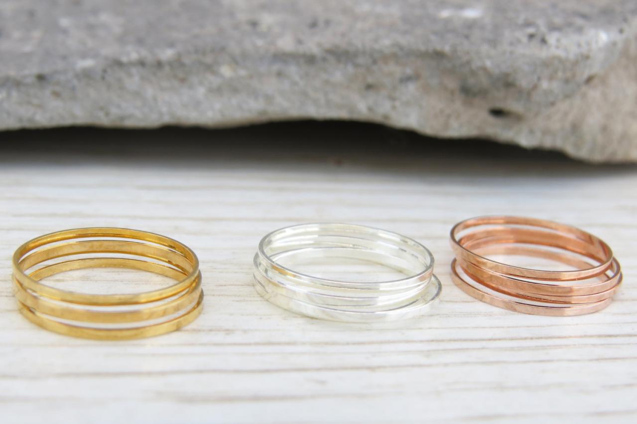 Knuckle Rings - Thin midi rings - Set of 12 stack knuckle rings, 3 sets of 4 stacking ring, Gold ring, Silver ring, Rose gold ring
