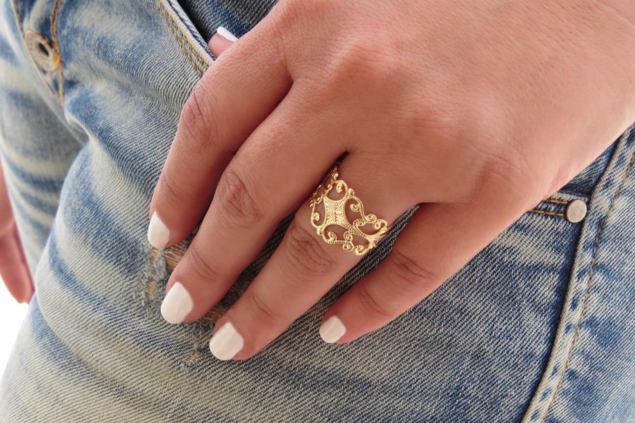 Filigree Ring - Gold Ring, Adjustable Ring, Statement Ring, Gold Band Ring, Bridesmaid Gift, Gold Accessories, Gold Jewelry, Birthday Gift
