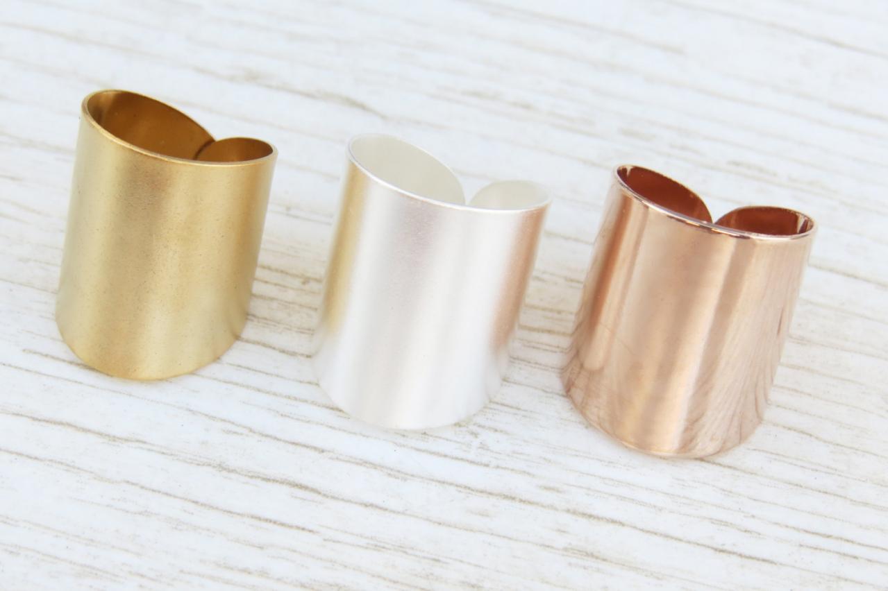 Adjustable Ring, Set Of 3 Wide Rings, Long Ring, Gold Ring, Silver Ring, Rose Gold Ring, Statement Ring, Rings Set, Jewelry Gift