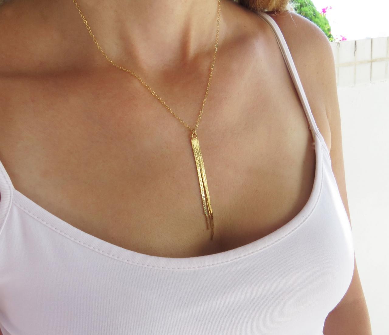 Gold Necklace, Long Pendant Necklace, Gold Tassel Pendant Necklace, Layerd Gold Necklace, Bridesmaid Gift, Delicate Gold Necklace