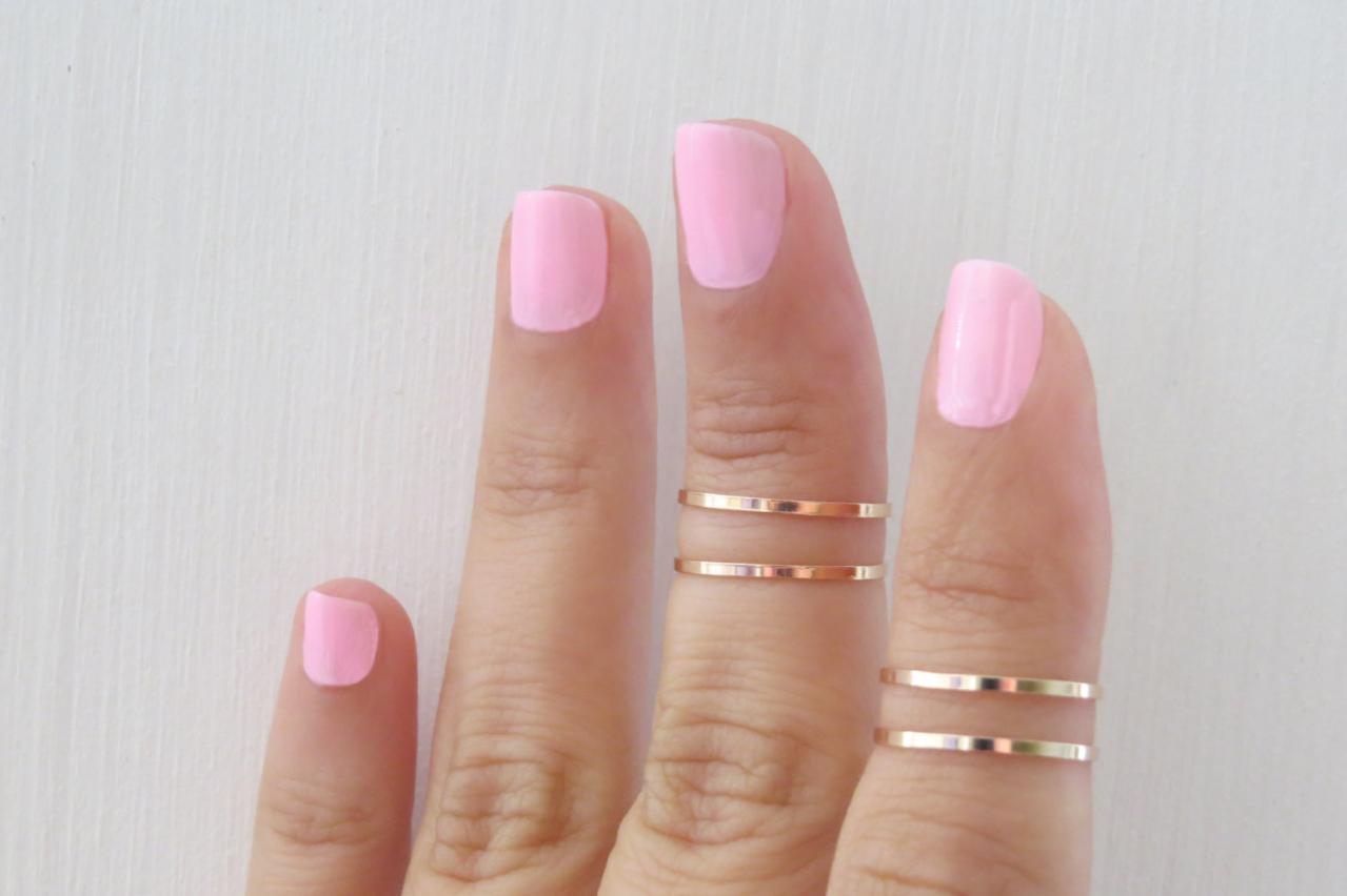 Gold Ring - Rose Gold Stacking Rings, Knuckle Ring, Thin Rose Gold Shiny Bands, Set Of 4 Stack Midi Rings, Gold Accessories