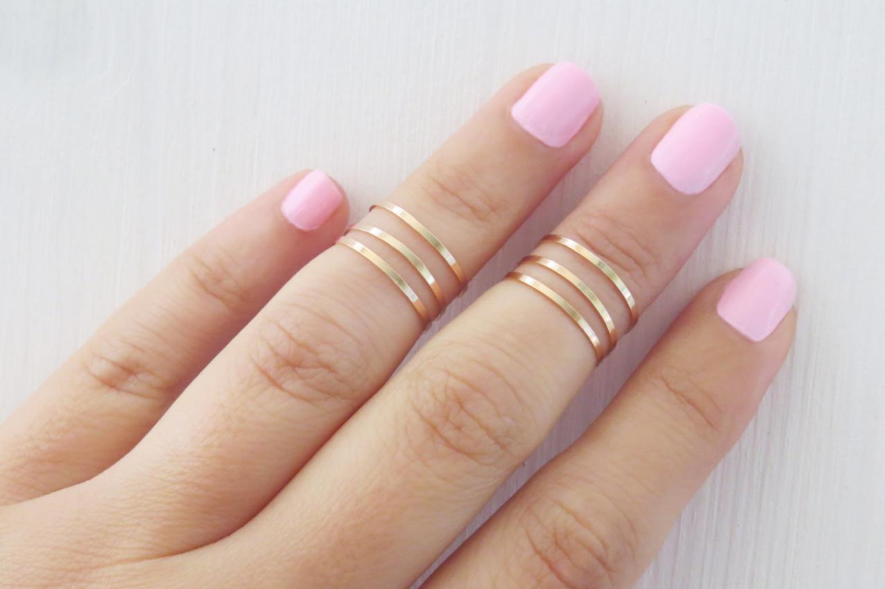 Thin Rose Gold Ring - Stacking Rings, Knuckle Ring, Rose Gold Shiny Bands, Set Of 6 Stack Midi Rings, Gold Jewelry, Rose Gold Accessories
