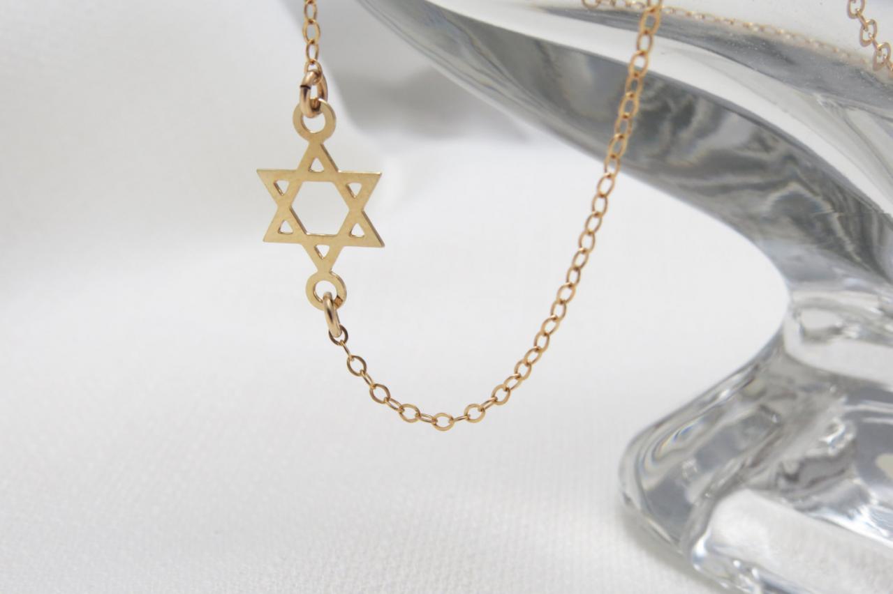 Gold Necklace - Gold Star Of David Necklace - Dainty Gold Necklace, Delicate Sideways Necklace, Goldfilled Necklace, Jewish Jewelry