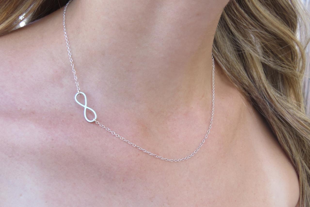 Silver Infinity Necklace - Tiny Infinity Necklace, Bridesmaids Gift, Dainty Silver Necklace, Silver Jewelry, Sideways Infinity Necklace