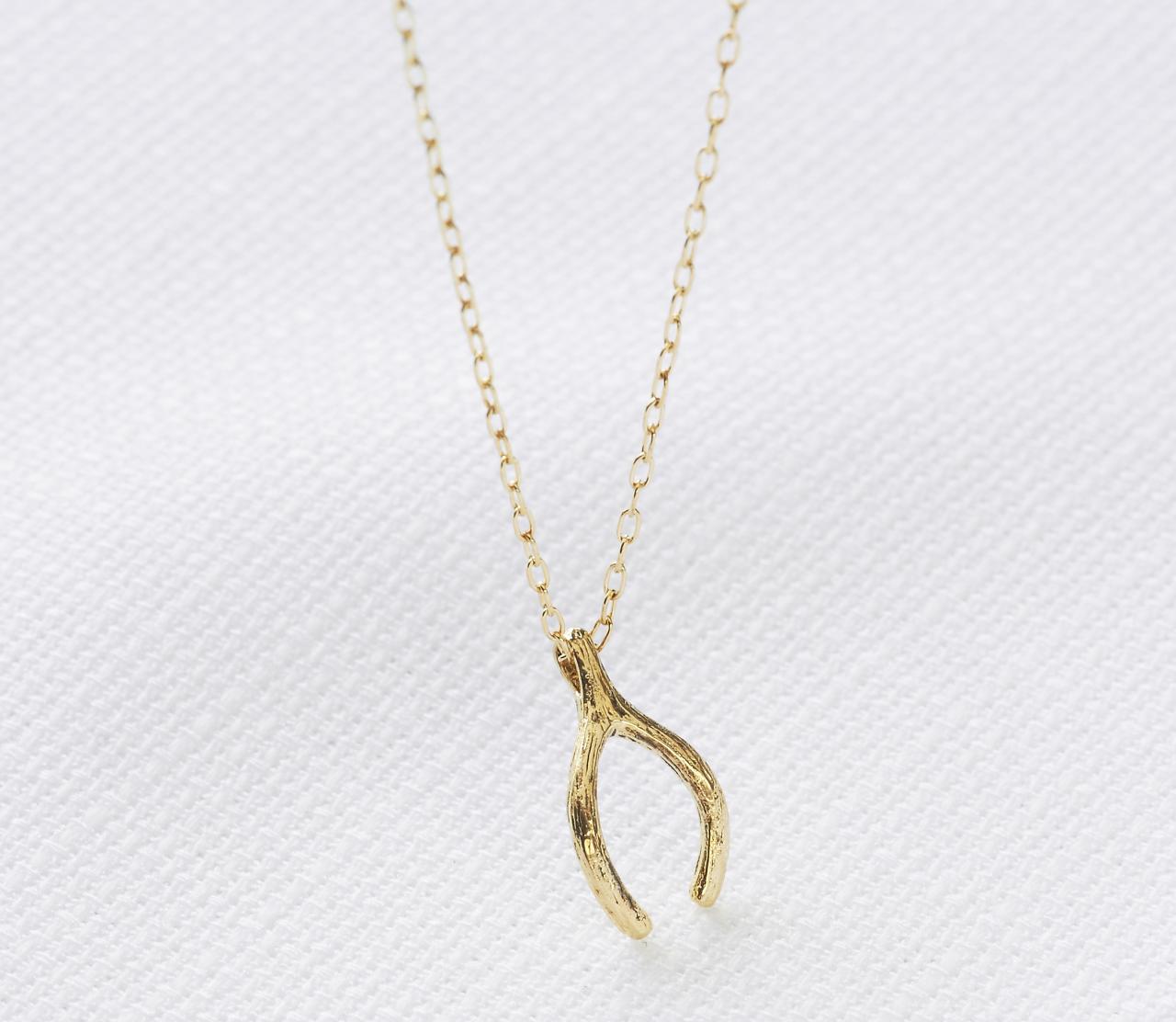 Gold Necklace, Wishbone Necklace, Lucky Pendant, Gold Wishbone Necklace, Bridesmaids Gift, Simple Gold Necklace, Gold Jewelry, Gift Idea