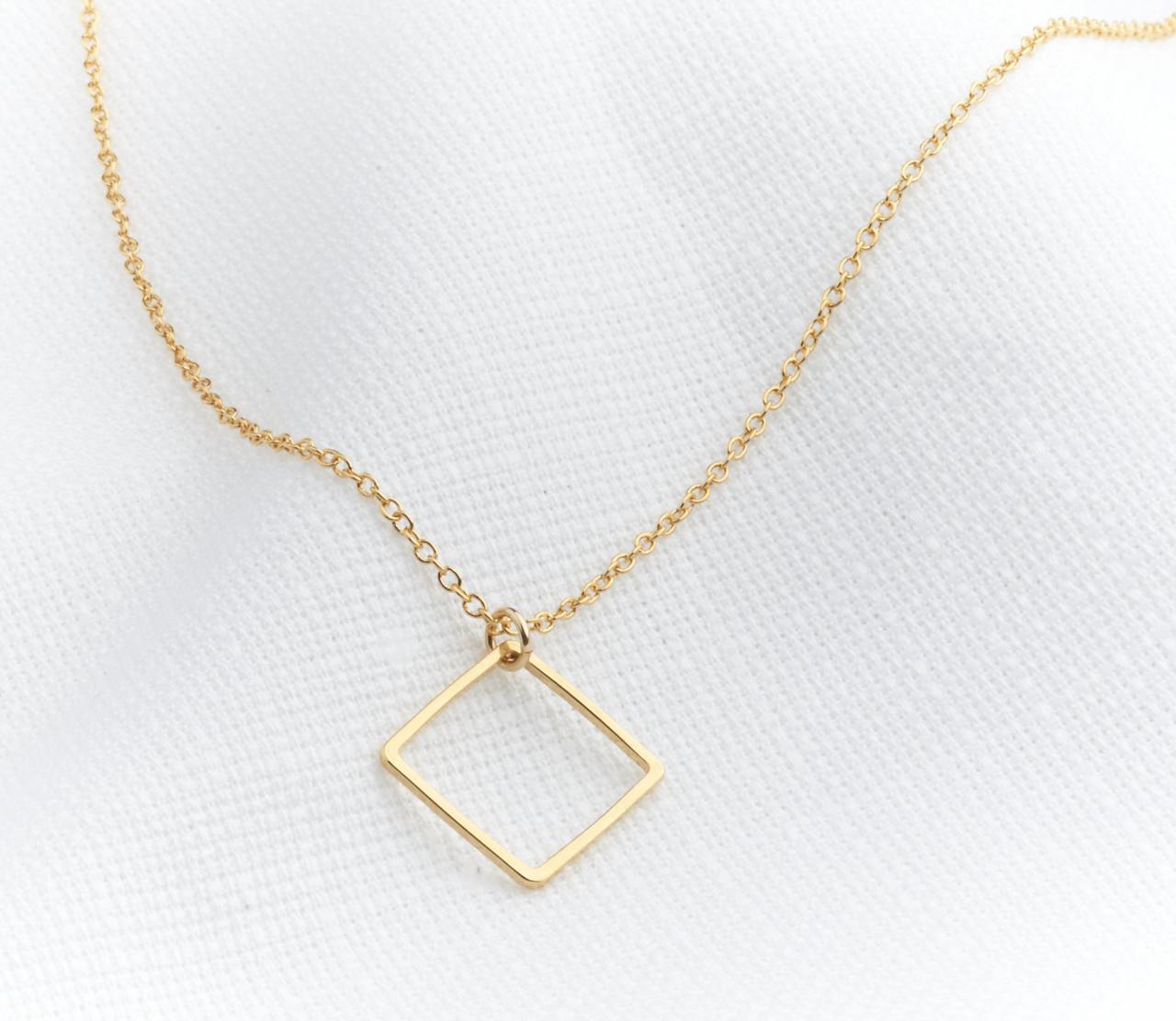 Gold necklace - Square gold necklace, Minimalist geometric necklace, Fashion jewelry, Modern necklace, Everyday gold necklace