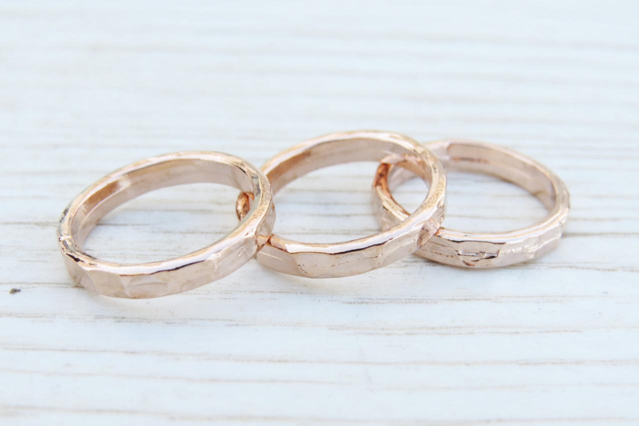 Gold Rose Knuckle Ring - Gold Rose Stacking Rings, Gold Rose Shiny Bands, Set Of 3 Stack Midi Rings, Gold Rose Jewelry