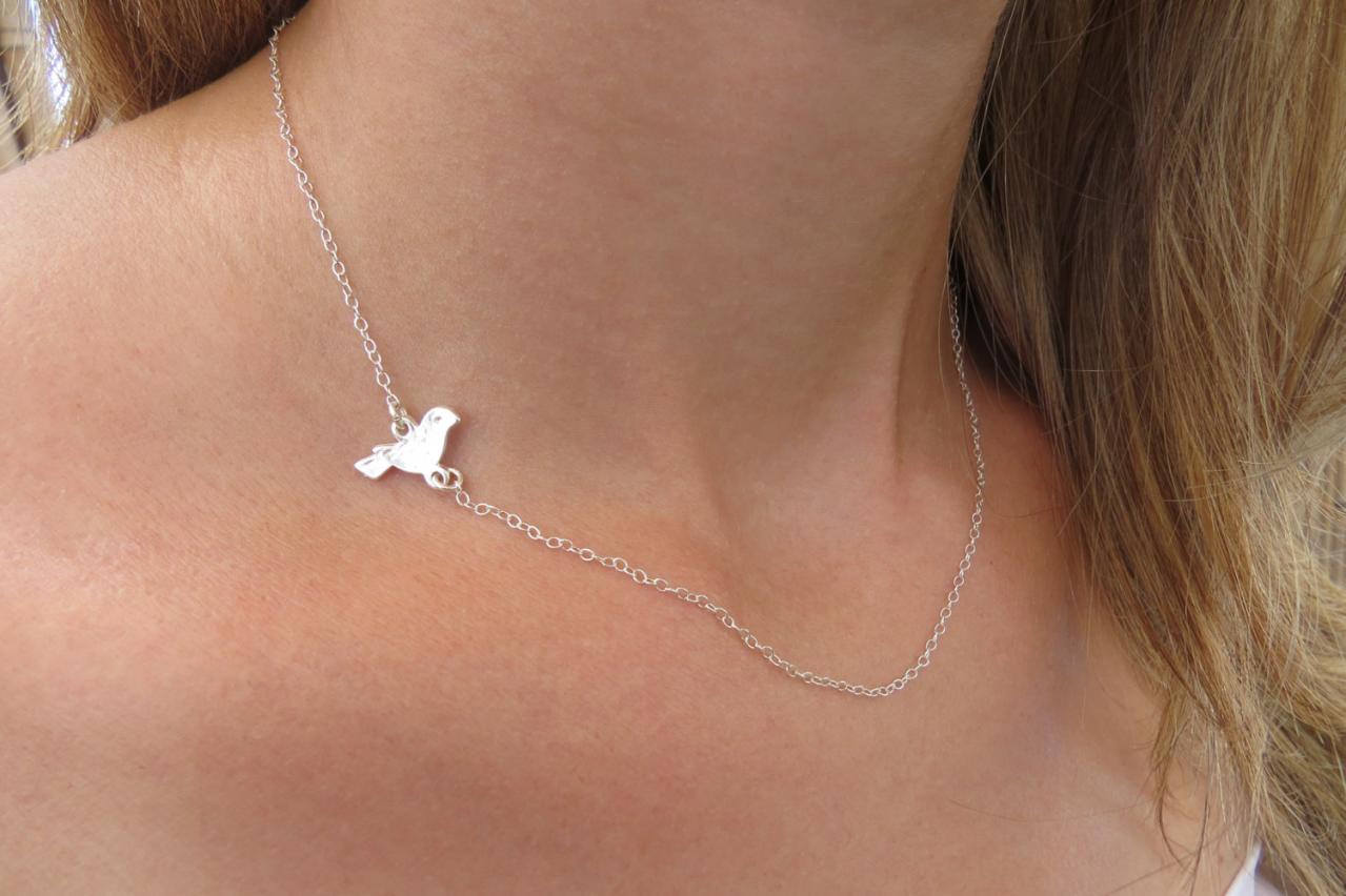 Silver Necklace - Tiny Silver Bird Necklace, Delicate Silver Necklace, Little Bird Charm, Baby Shower Gift, Everyday Silver Jewelry