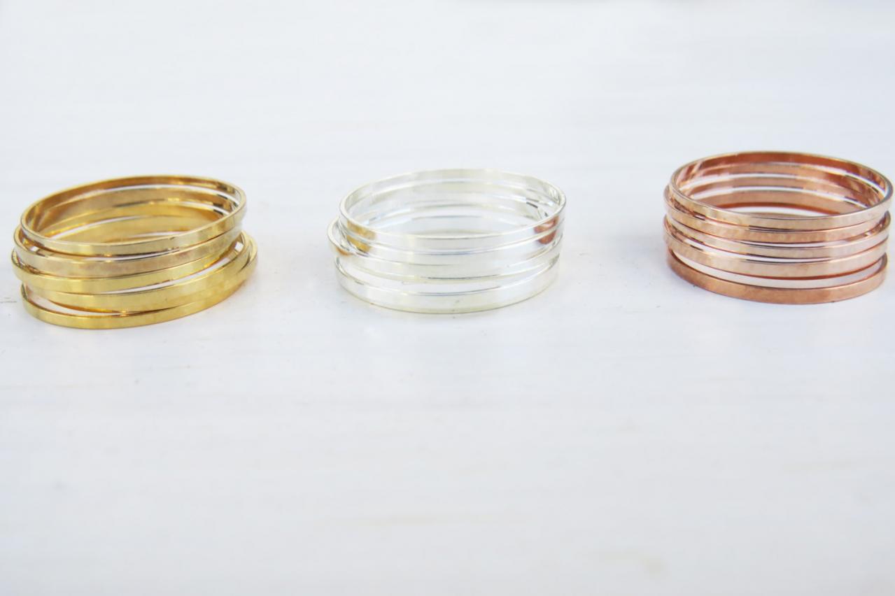Stacking Rings - Thin midi rings - Set of 18 stack knuckle rings, 3 sets of 6 stacking ring, Gold ring, Silver ring, Rose gold ring